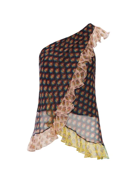 asymmetric floral print blouse