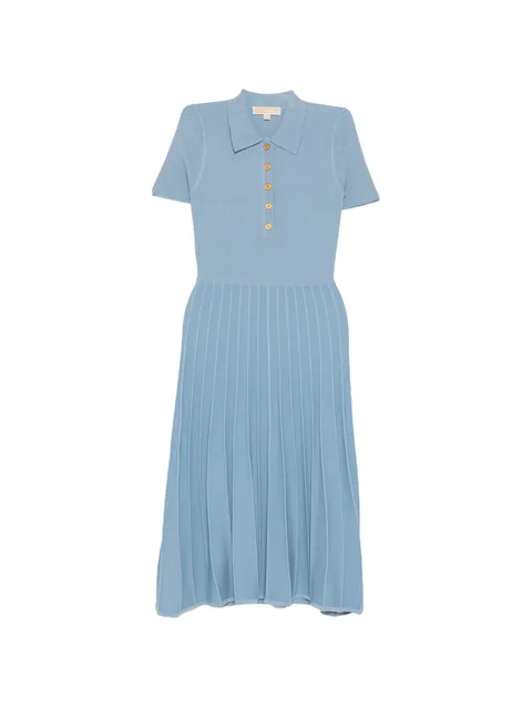 polo-collar ribbed-knit midi dress