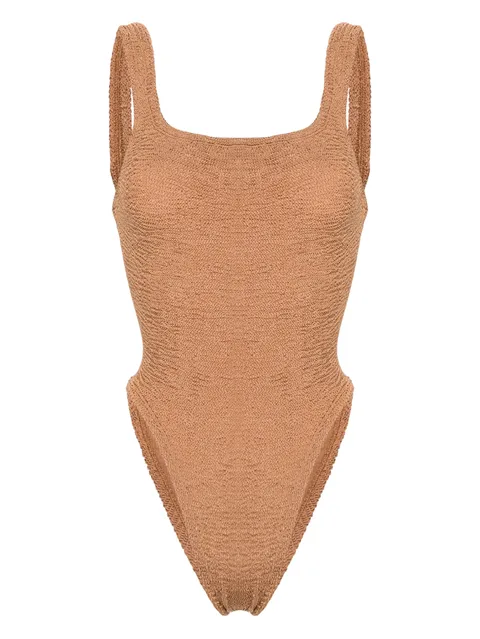 crinkled-effect open-back swimsuit