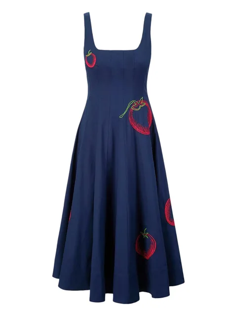 Wells tomato-embroidered midi dress