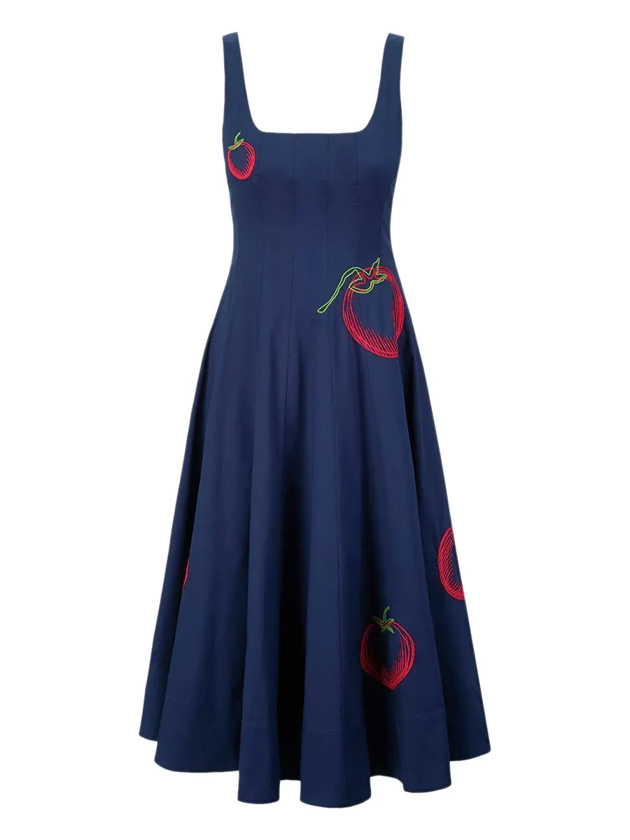 Wells tomato-embroidered midi dress 2