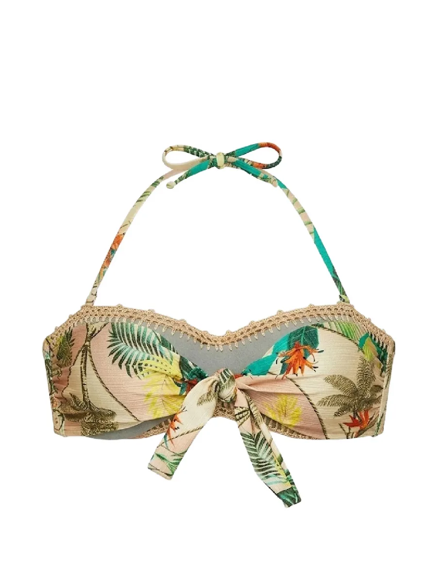 tropical-print crochet-knit bikini top 2