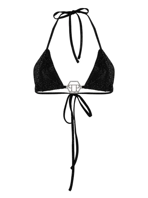 embellished-logo bikini top