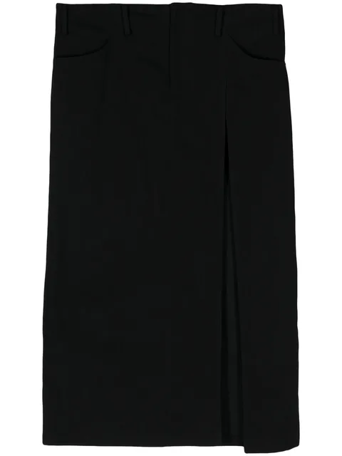 side-slit denim maxi skirt
