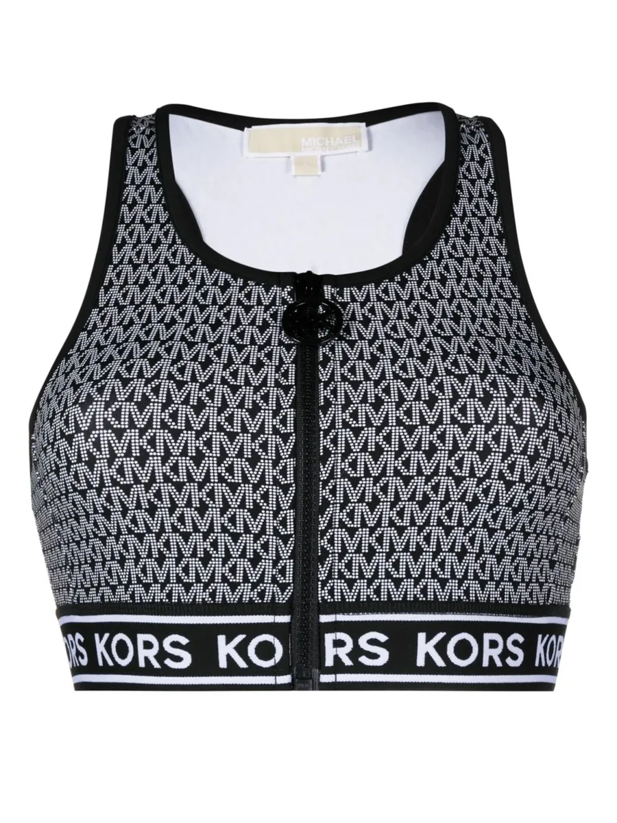 monogram-print zip-up bikini top 2