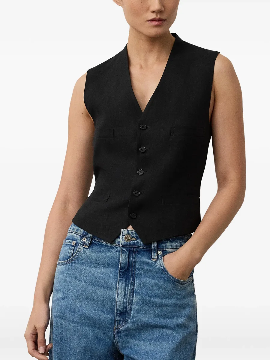 Jaiden V-neck buttoned linen vest 6
