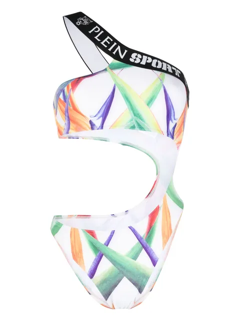 graphic-print one-shoulder swimsuit