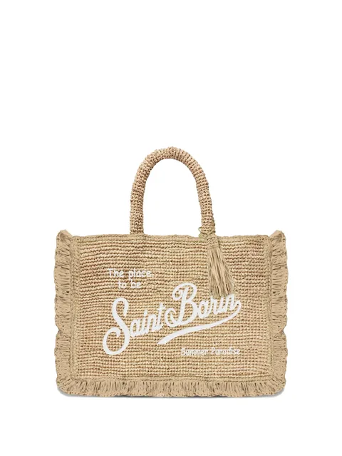 raffia logo tote bag