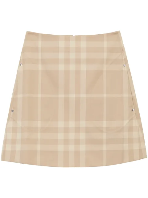 check-print A-line cotton skirt