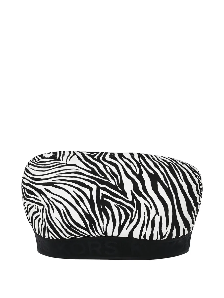 Bandeau zipped-back zebra-print bikini top 2
