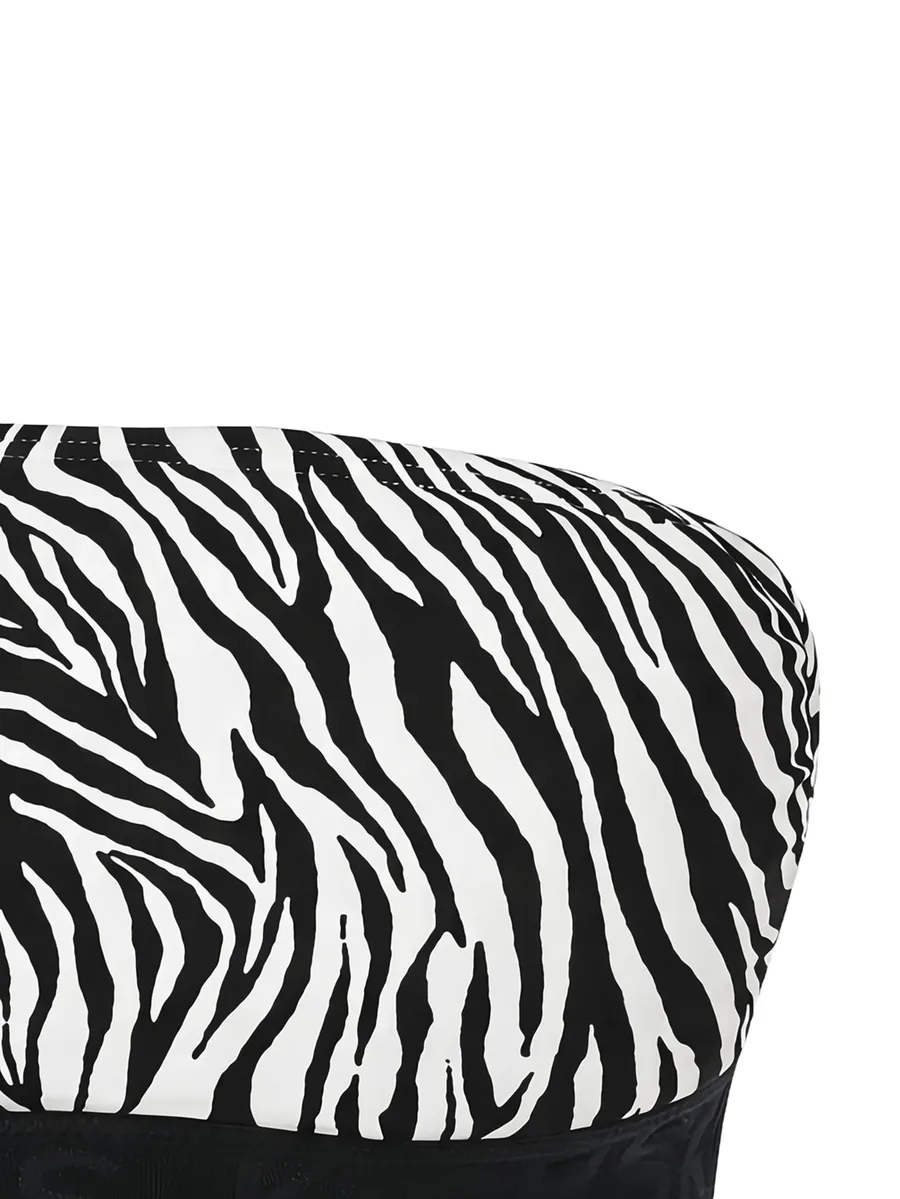 Bandeau zipped-back zebra-print bikini top 4