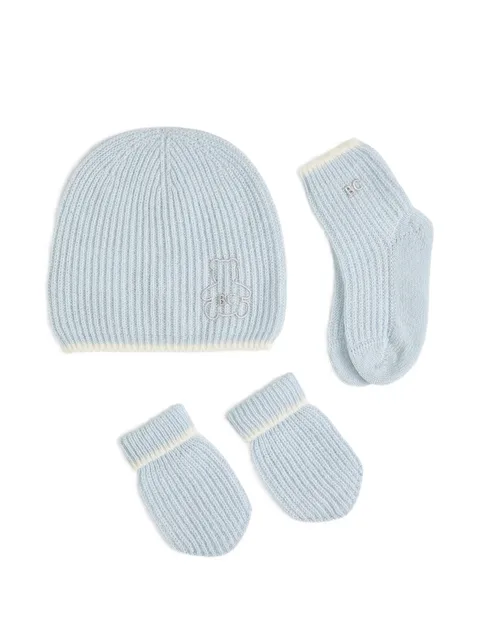 cashmere English rib knit Baby Bernie beanie, gloves and socks set
