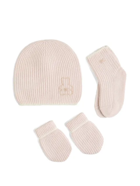 cashmere English rib knit Baby Bernie beanie, gloves and socks set