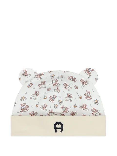 bear-print beanie