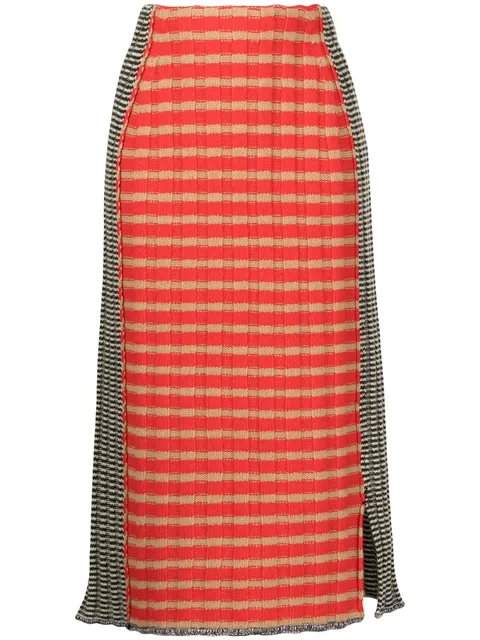 check-print knitted skirt