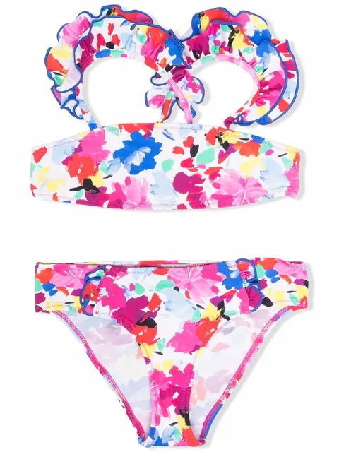floral-paint print bikini set