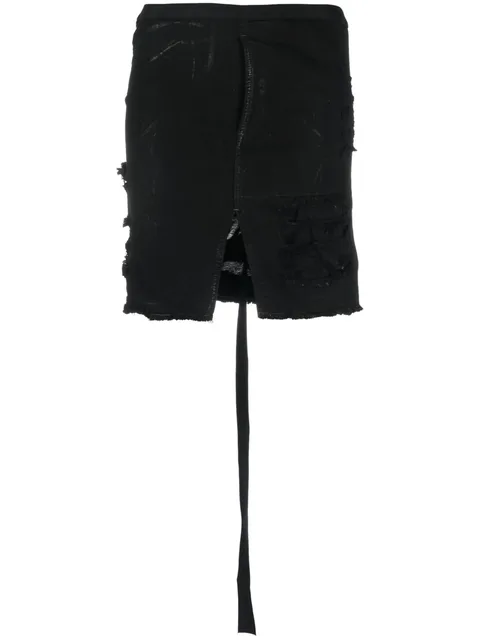 distressed denim mini skirt