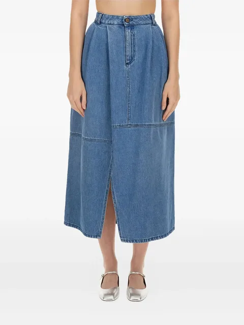 pleated denim skirt