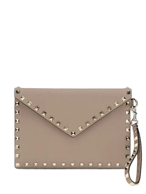 Rockstud leather clutch bag