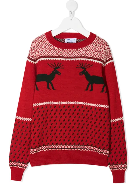 TEEN reindeer-motif intarsia-knit jumper
