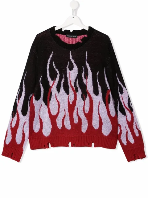 flame print distressed jumper