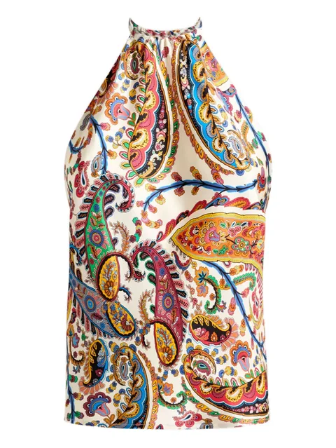silk top with halterneck and floral paisley motif