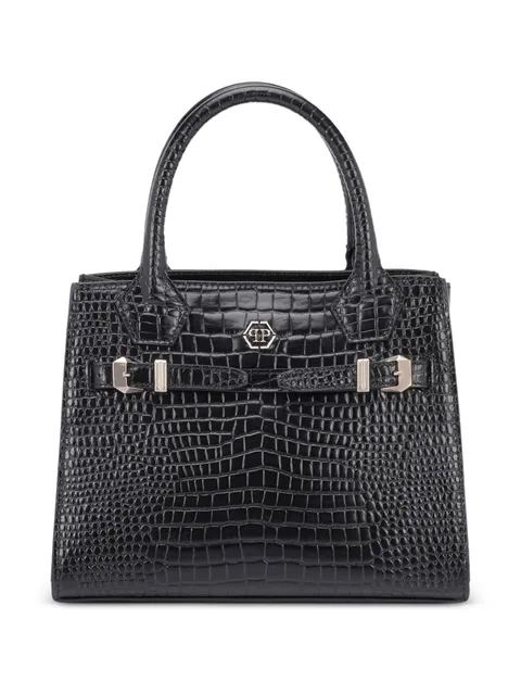 small crocodile-effect logo tote bag