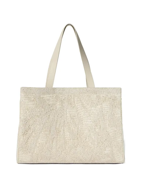 dazzling water lillies knit tote bag in linen and cotton