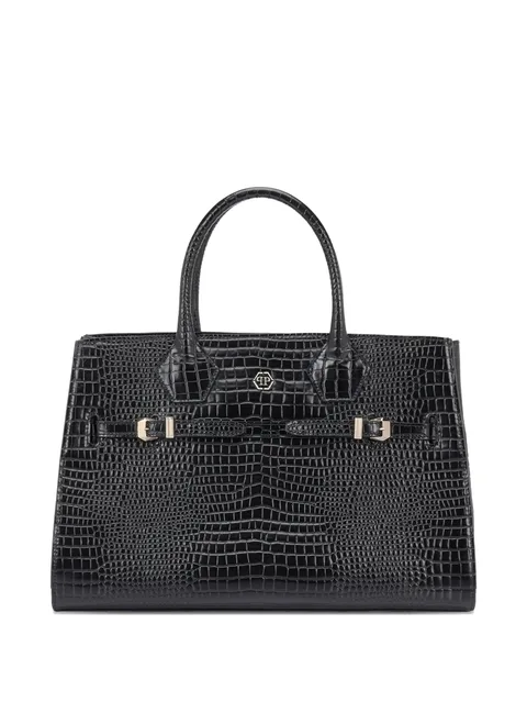 big crocodile-effect logo tote bag