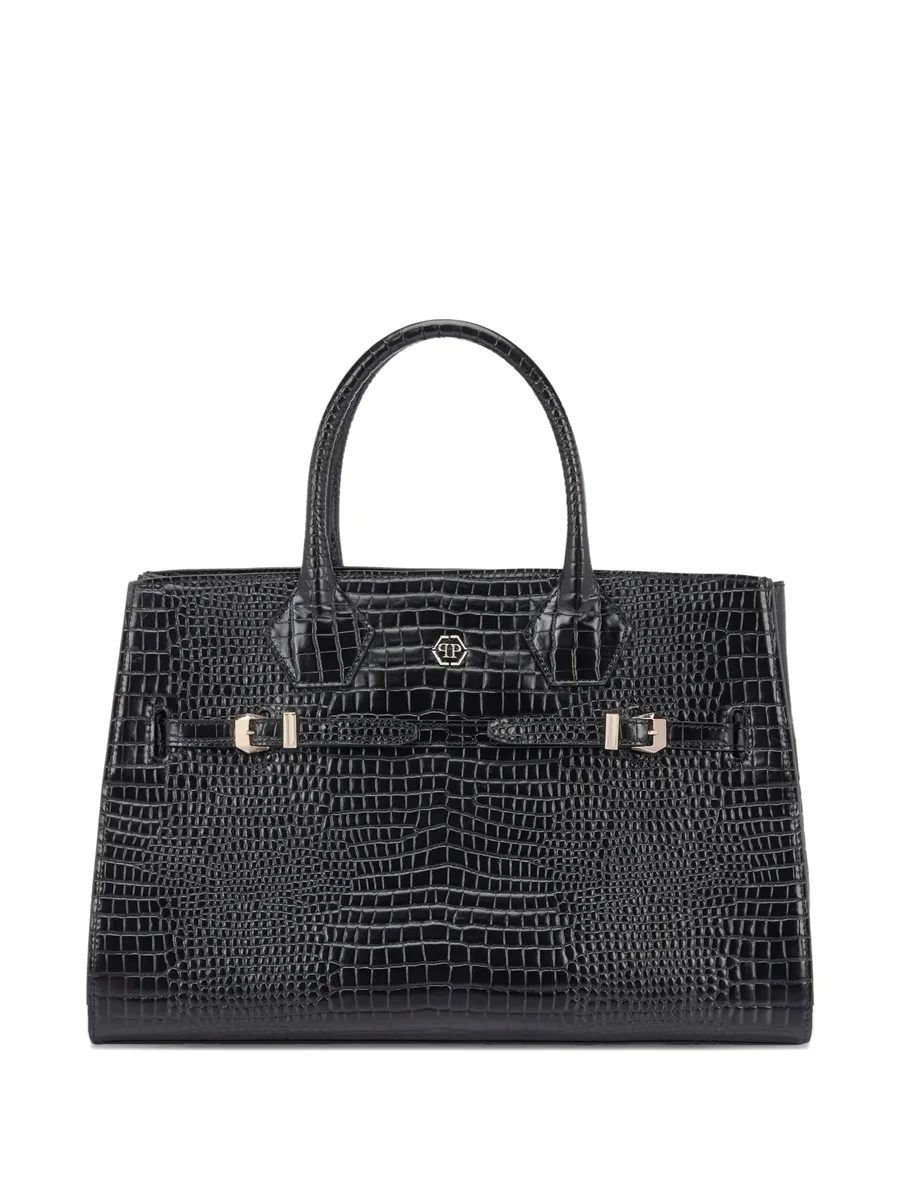 big crocodile-effect logo tote bag 1