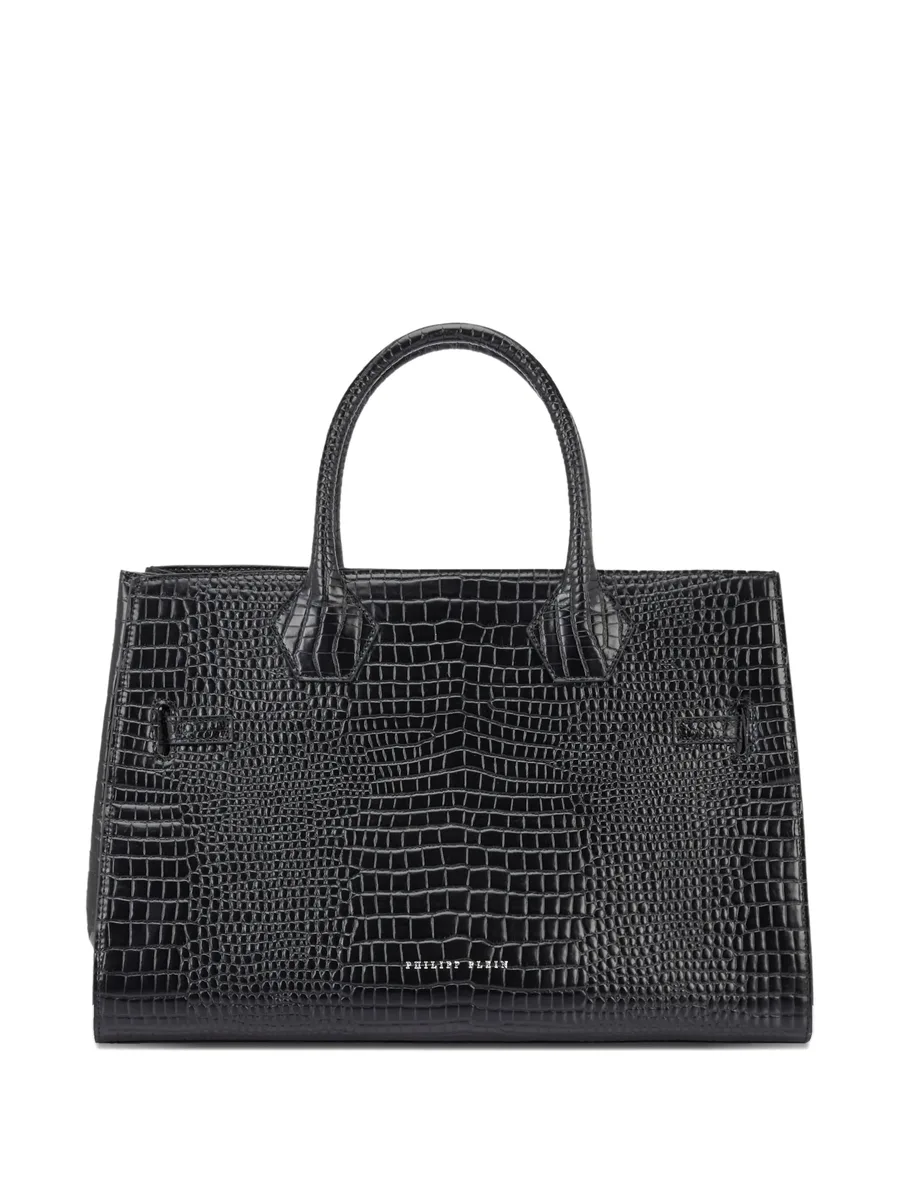 big crocodile-effect logo tote bag 3
