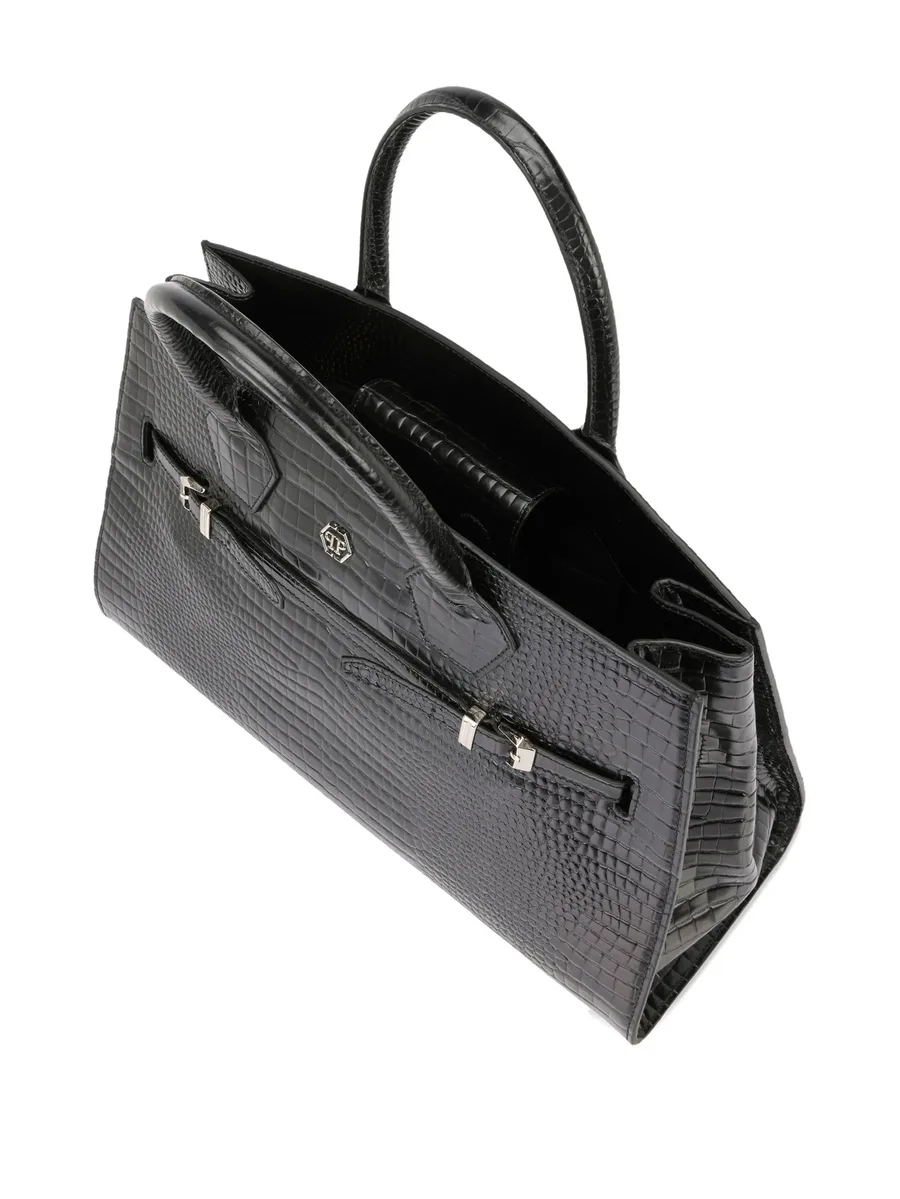 big crocodile-effect logo tote bag 6