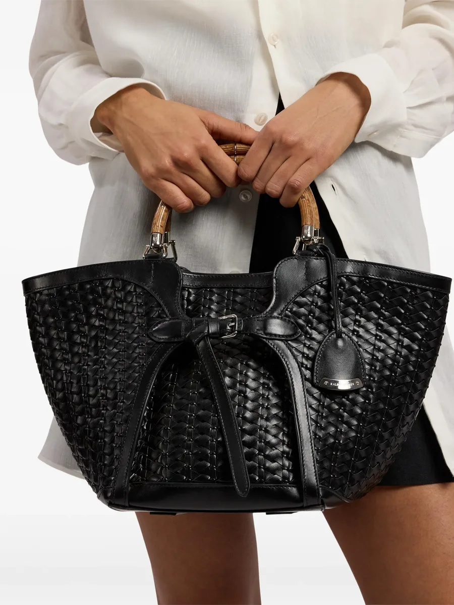 braided wooden top handle leather tote 6