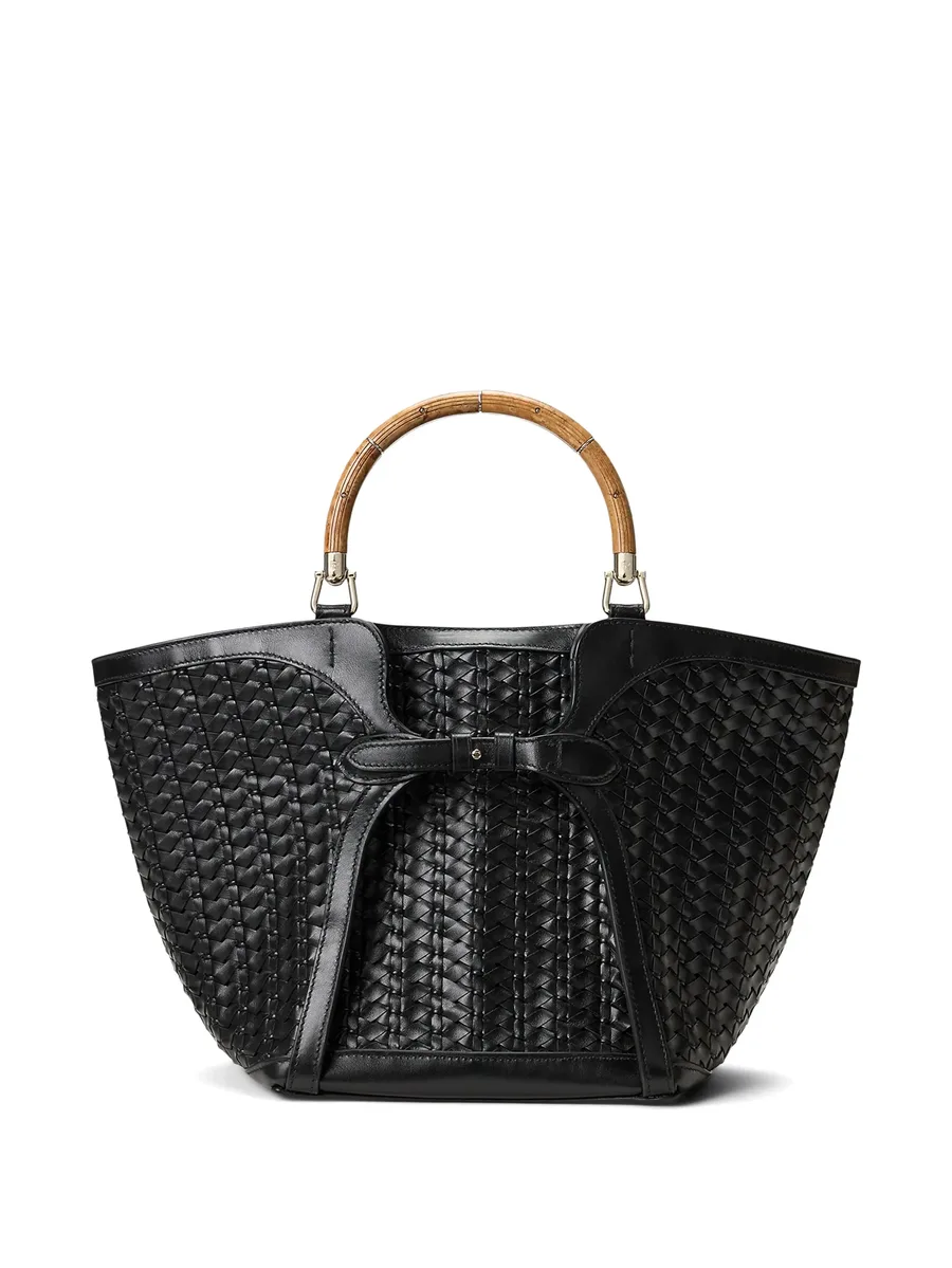 braided wooden top handle leather tote 8