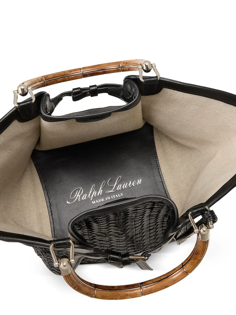 braided wooden top handle leather tote 11
