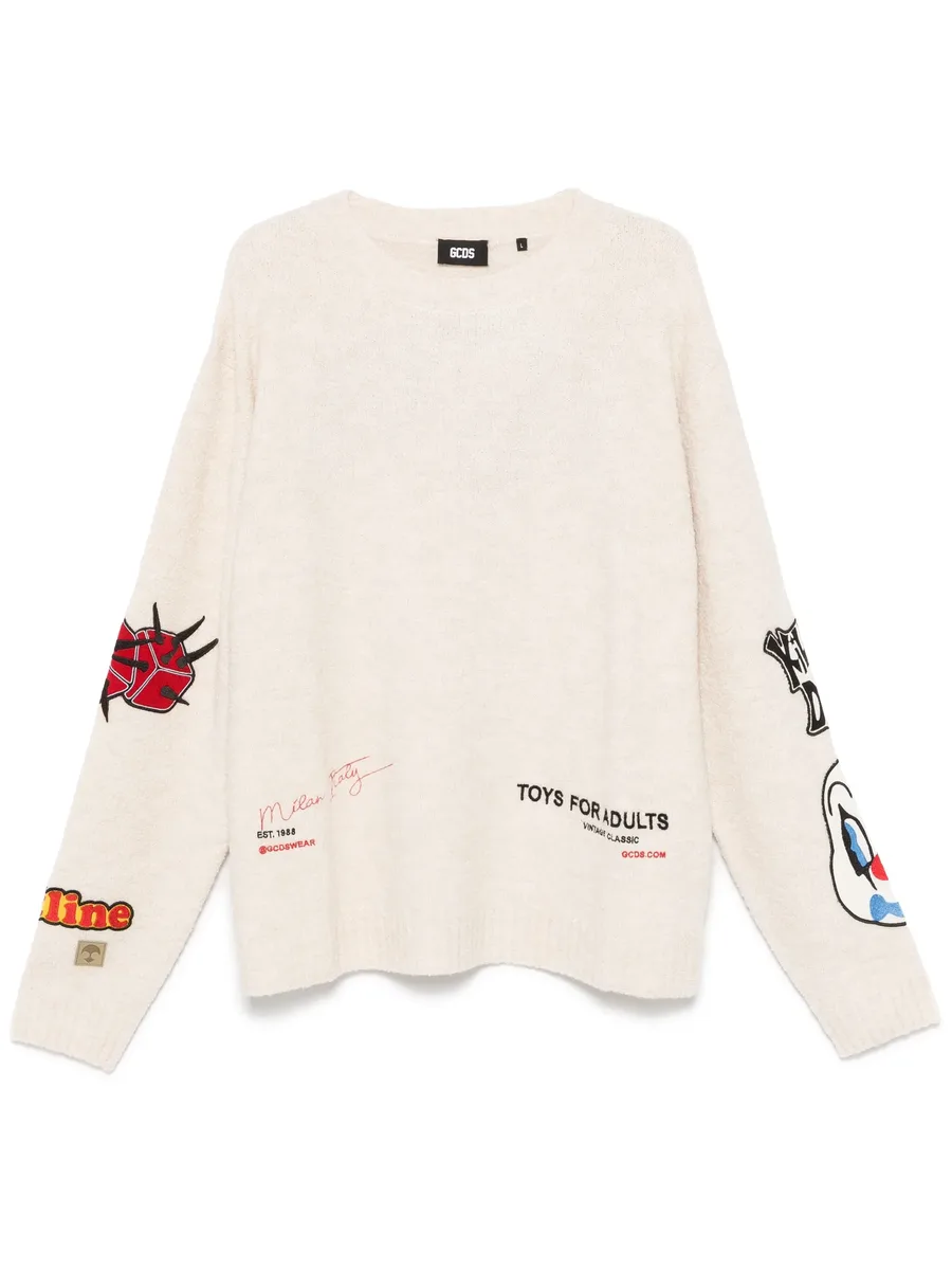 patch-detailing bouclé sweater 2