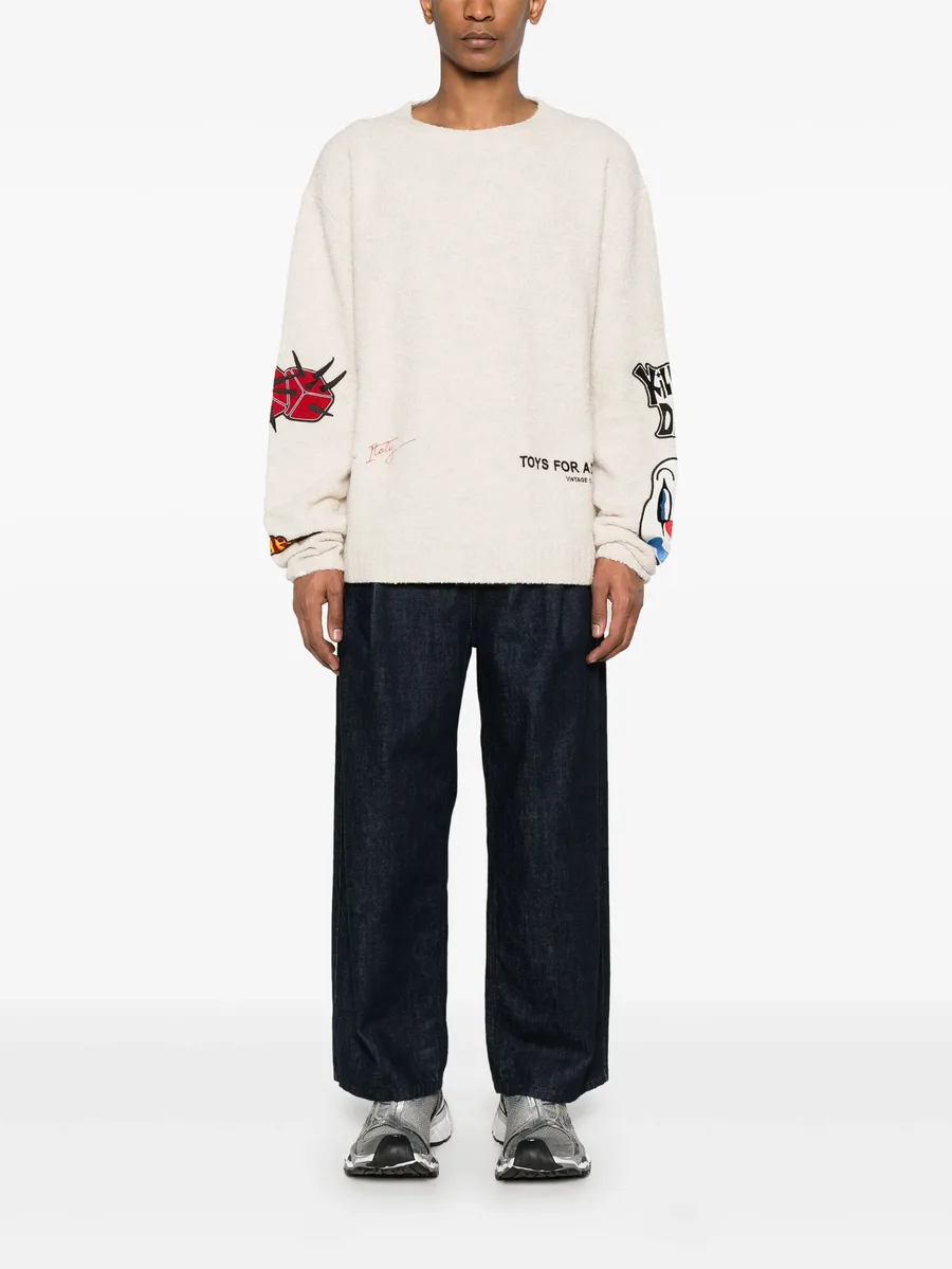 patch-detailing bouclé sweater 3