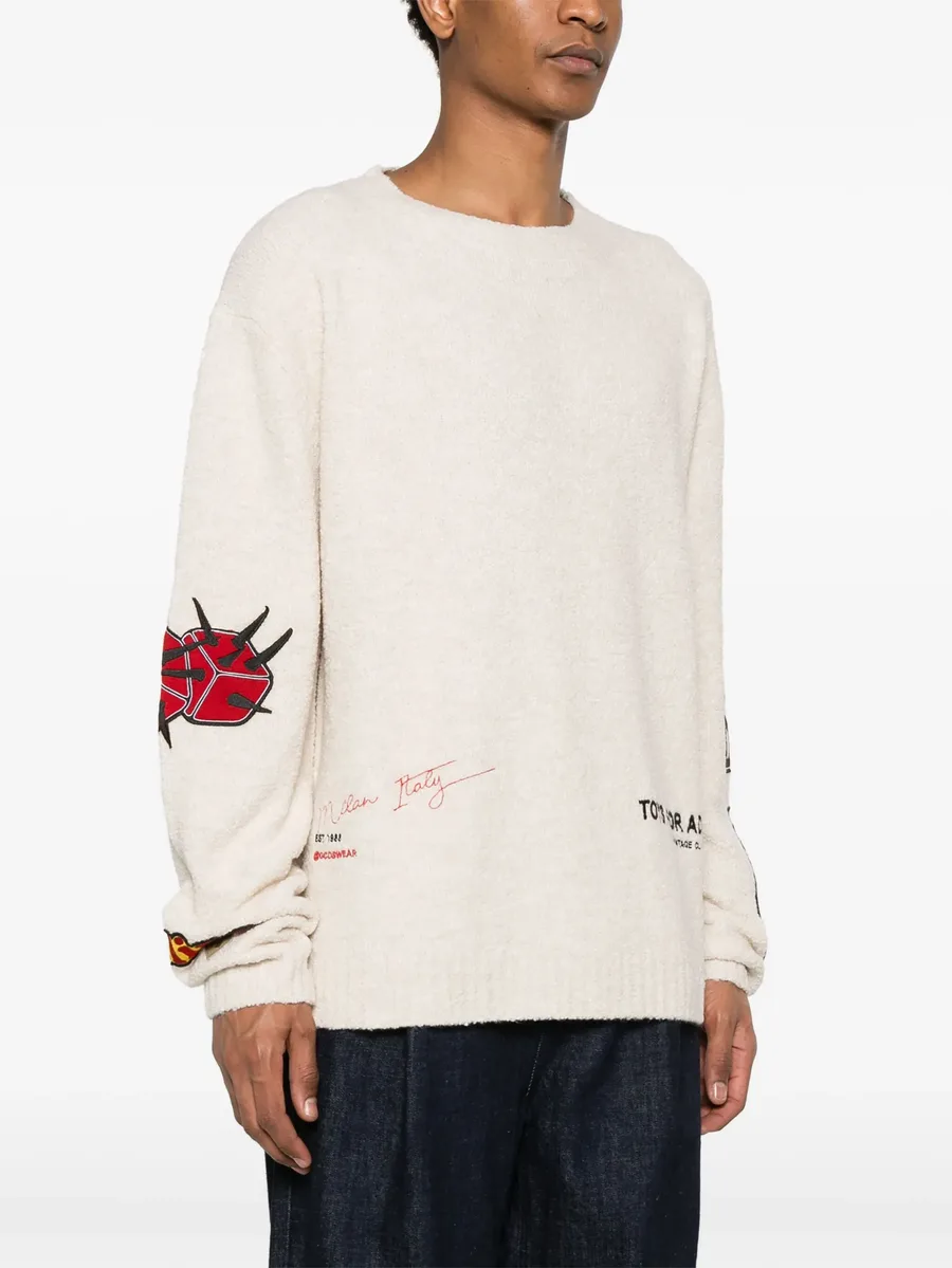 patch-detailing bouclé sweater 5
