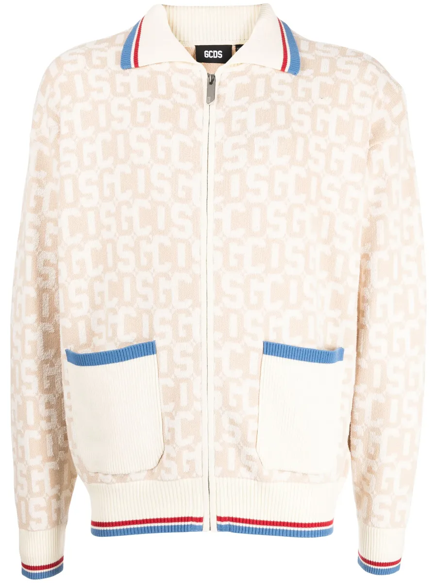 logo intarsia-knit zip-up cardigan 2