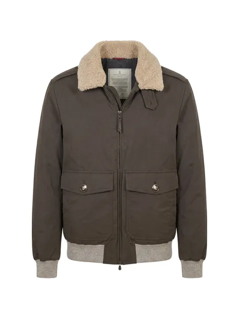 shearling-collar zip-up jacket
