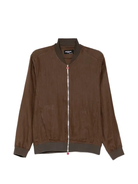 linen ribbed-trim zip jacket
