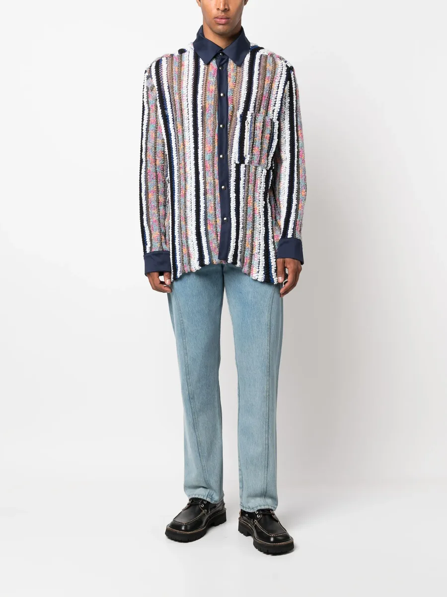 striped knit-panel shirt 3