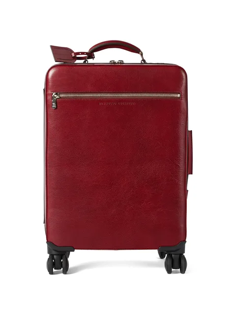 burnished leather suitcase