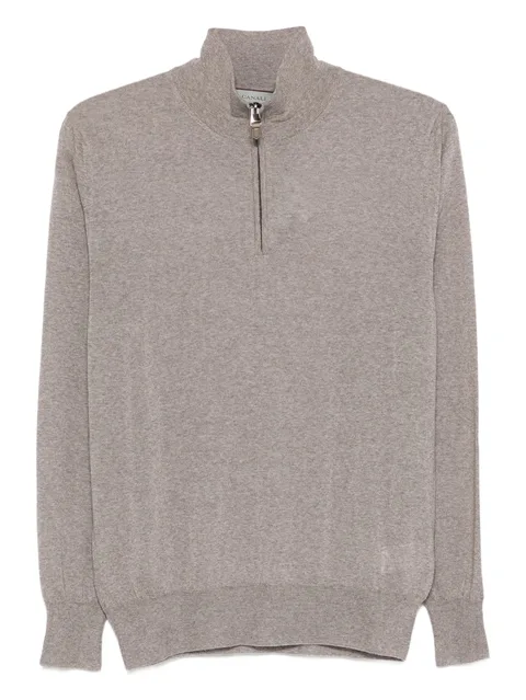 high-neck zip-up sweater