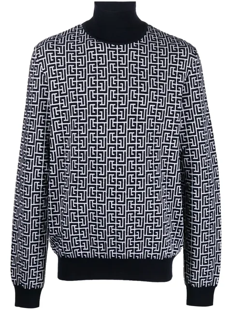 monogram-intarsia roll-neck jumper