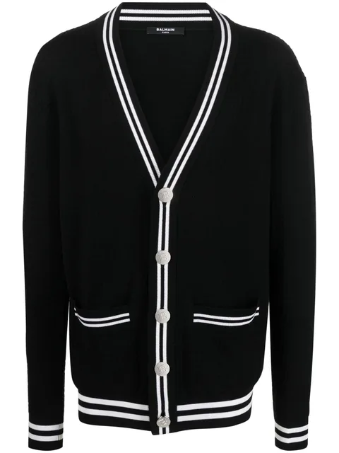 contrasting-trim V-neck cardigan