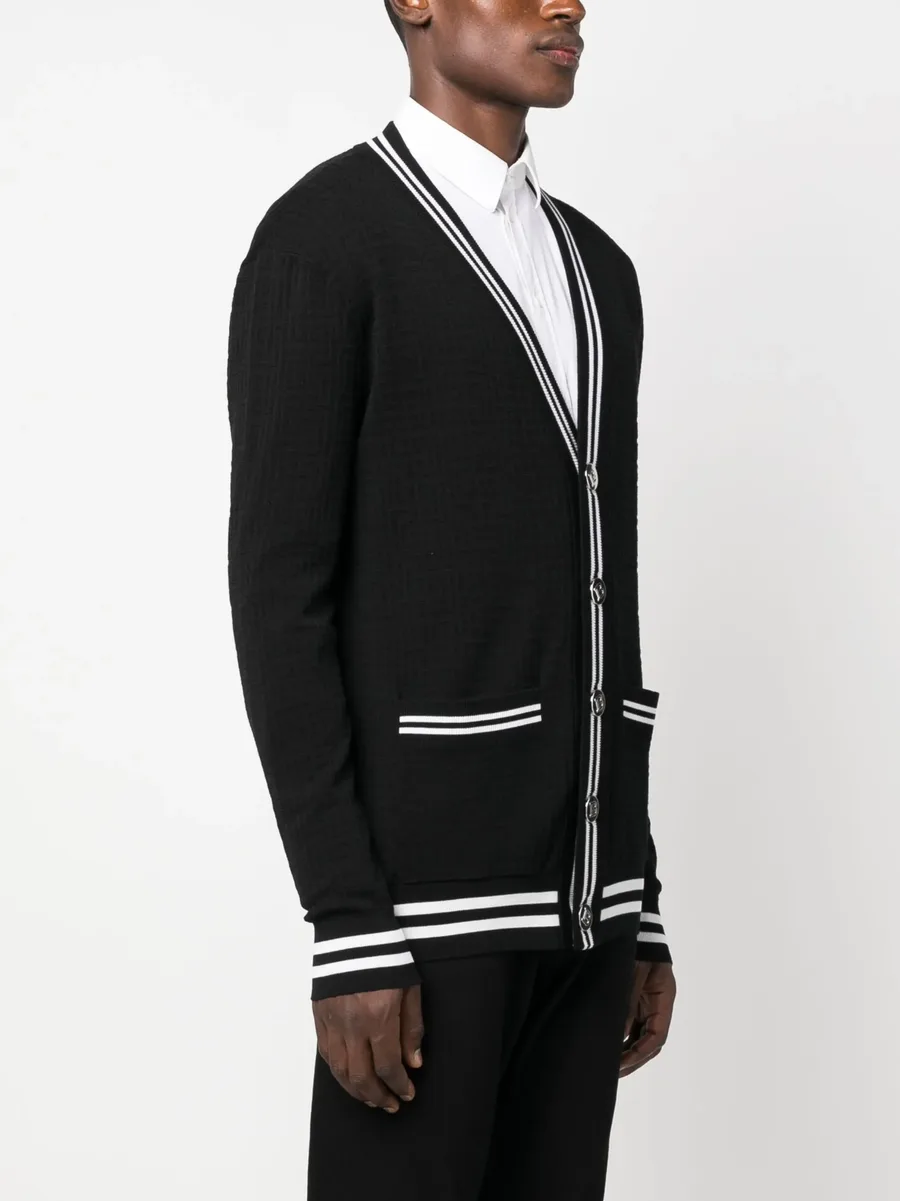 contrasting-trim V-neck cardigan 6