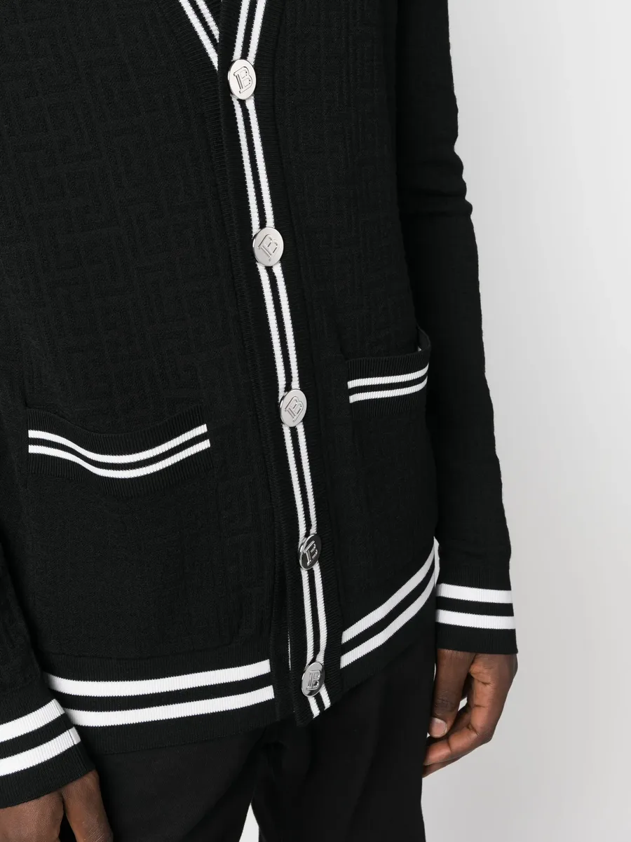 contrasting-trim V-neck cardigan 10