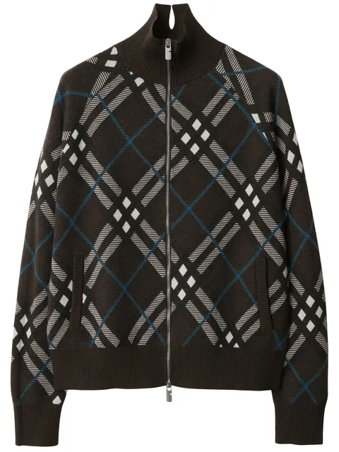 Check zip-up cardigan