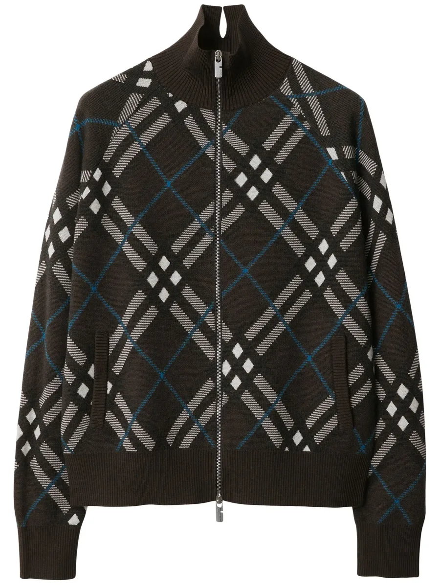 Check zip-up cardigan 1